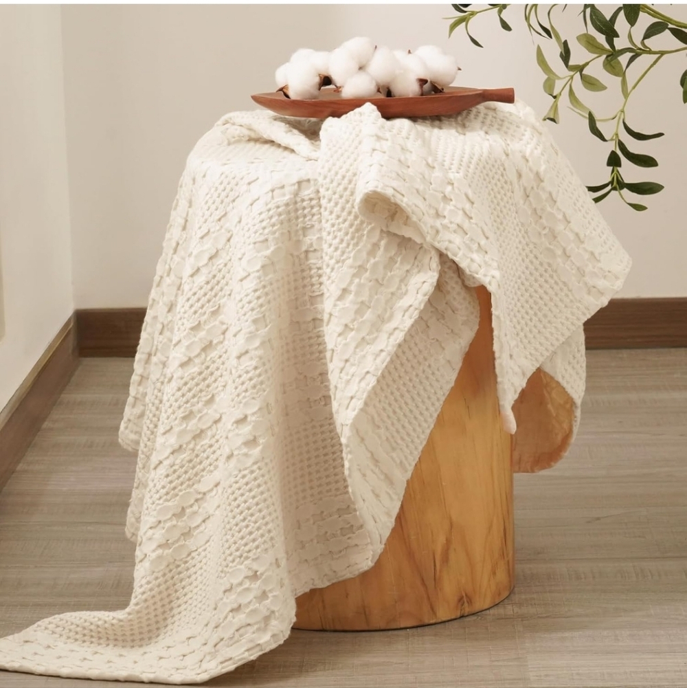 PHF 100% Cotton Waffle Weave Throw Blanket, Soft Lightweight Breathable Cozy Thr